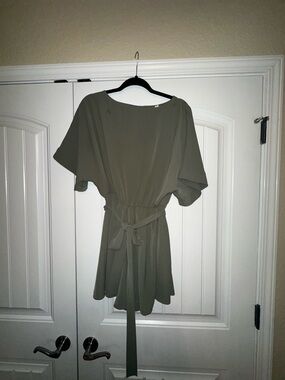 Tyche Olive Green Short Sleeve Romper with Waist Tie